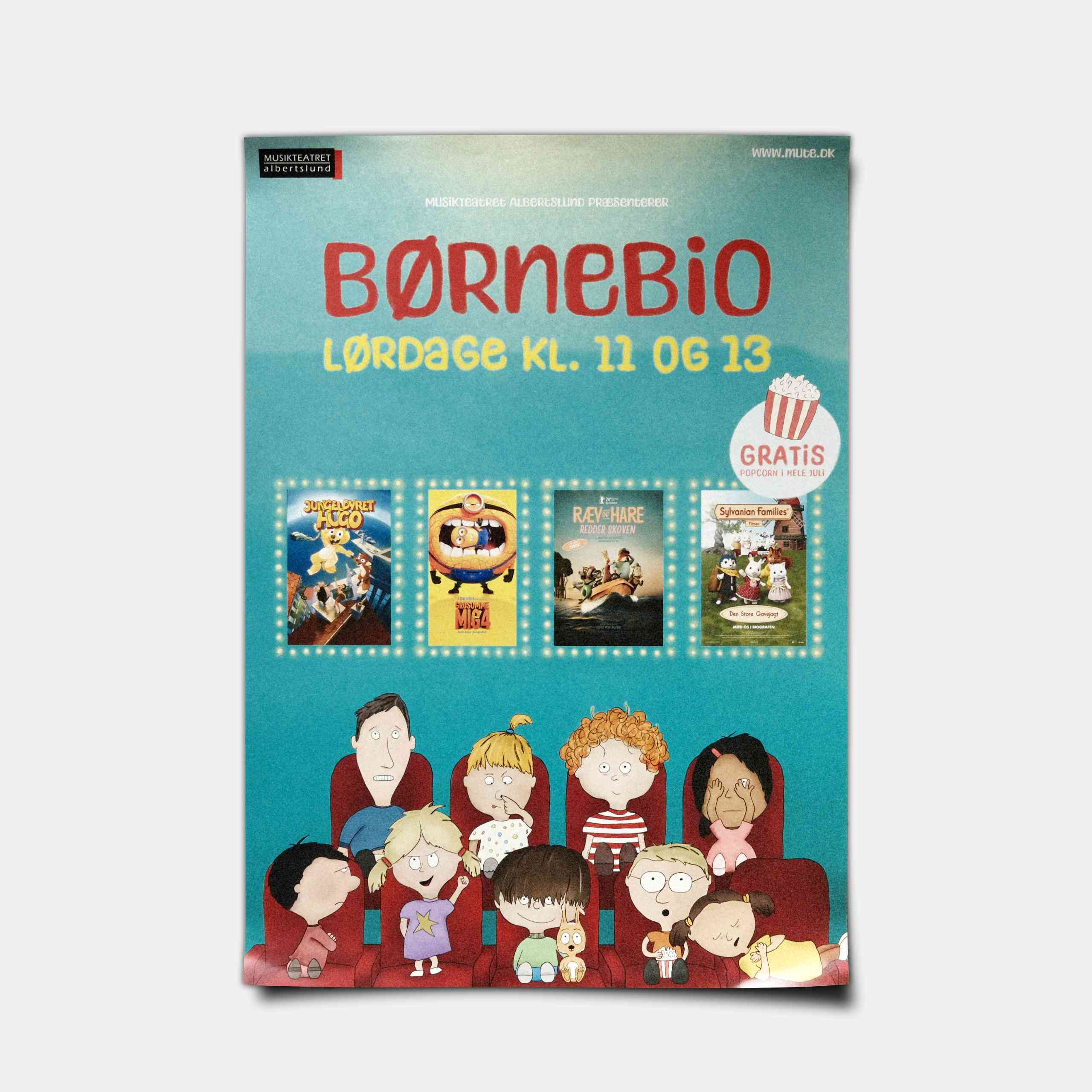 Illustrated poster for the children’s cinema in Musikteatret Albertslund